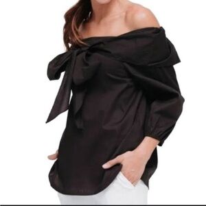 NORDSTROM PLEIONE OFF SHOULDER LOOSE PUFF SLEEVES BOW PULLOVER TOP SIZE MED NWT